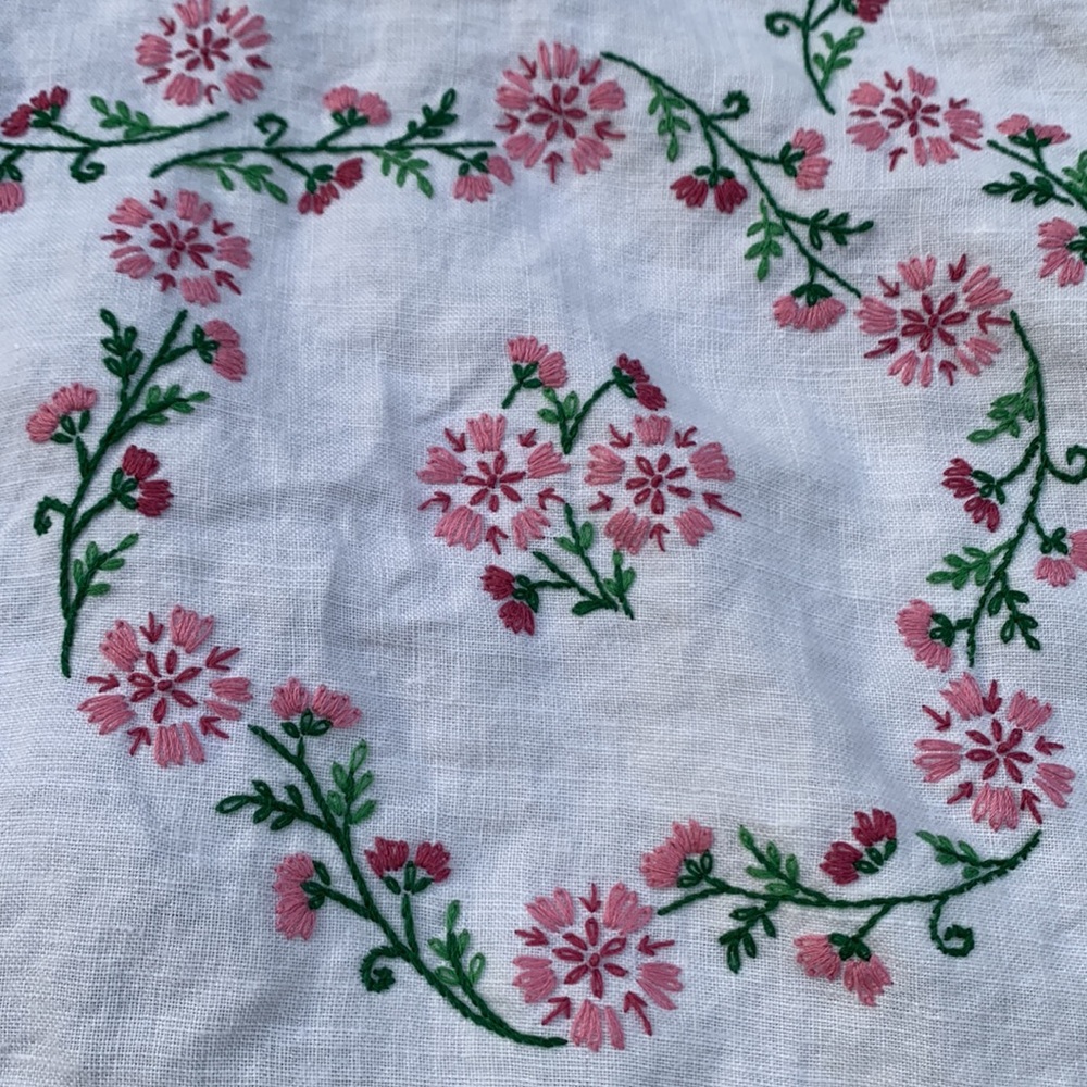 Vintage tablecloth handmade embroidered linen 54 x 81